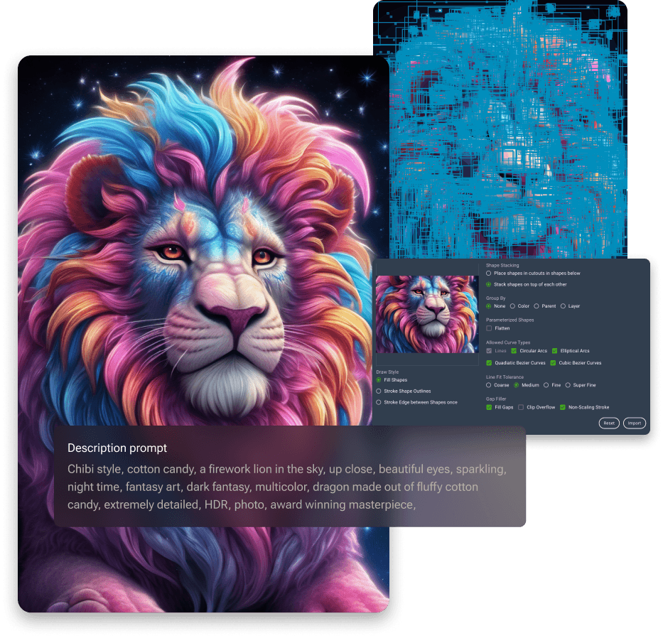 Illustration of a cat being edited in an SVG editor, showcasing tools for image to vector conversion and vector file export. Ideal for learning how to make a vector image with a vector converter.